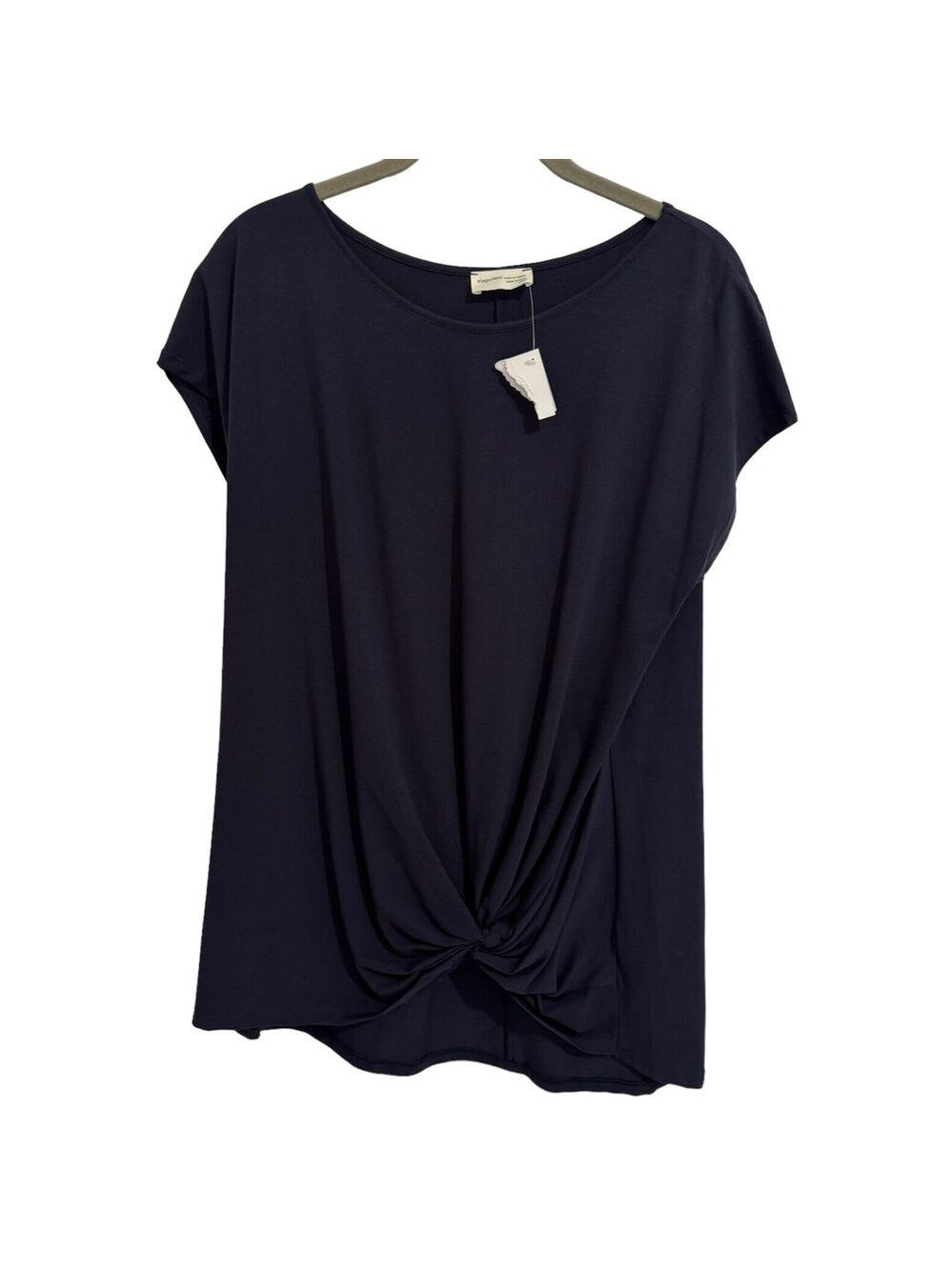 Elegantees Sita Organic Cotton Twisted Front Top Deep Purple Sz L Short Sleeve